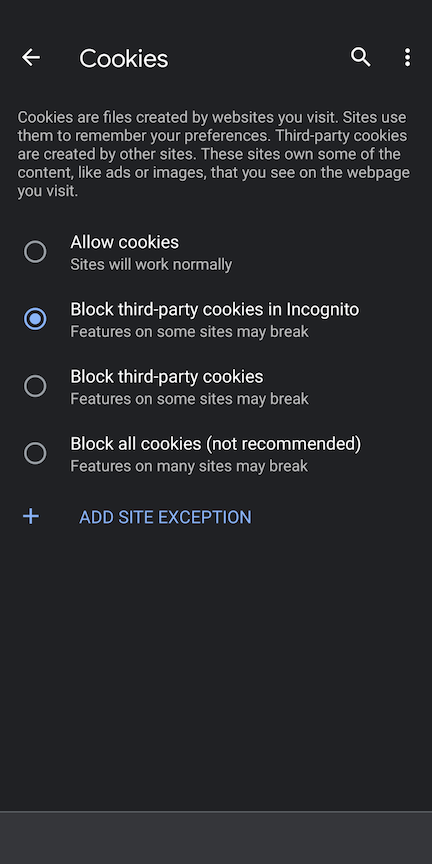 Incognito Mode Setting | Mobile