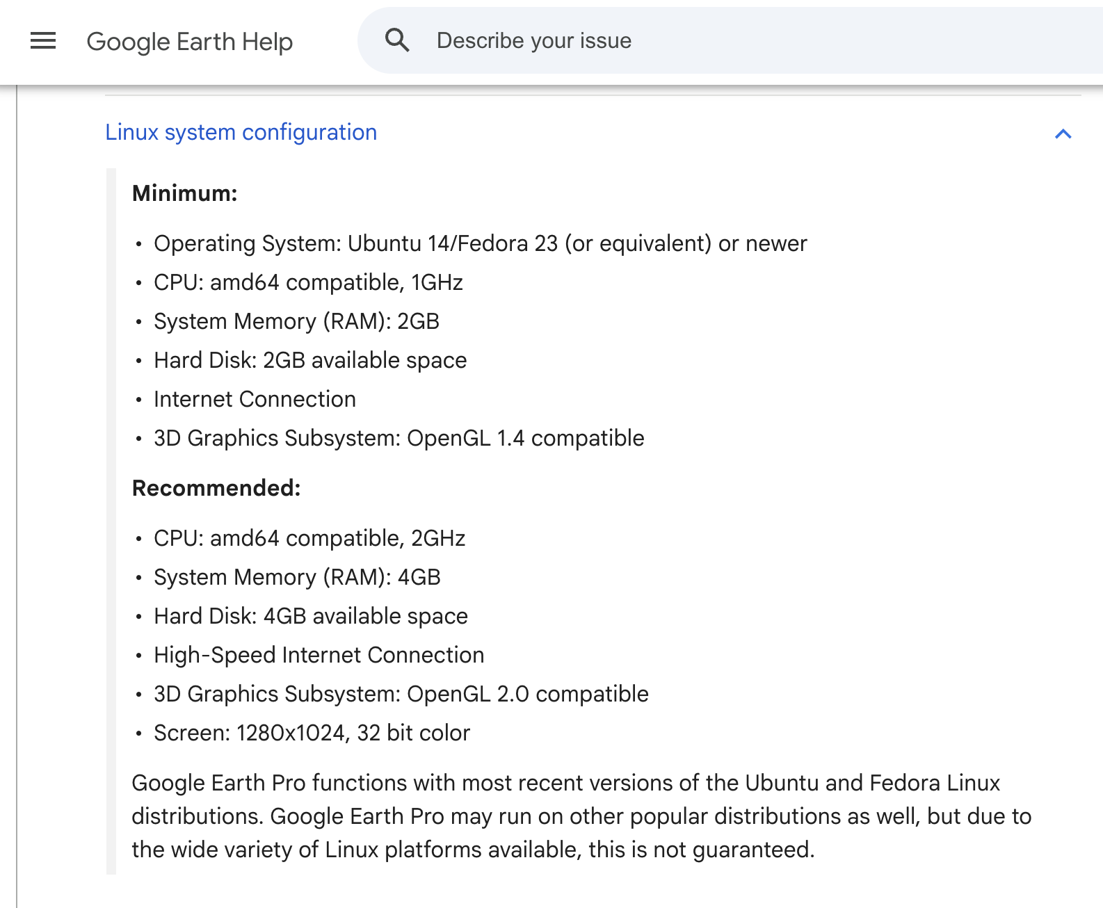 Google Earth Pro - System requirements